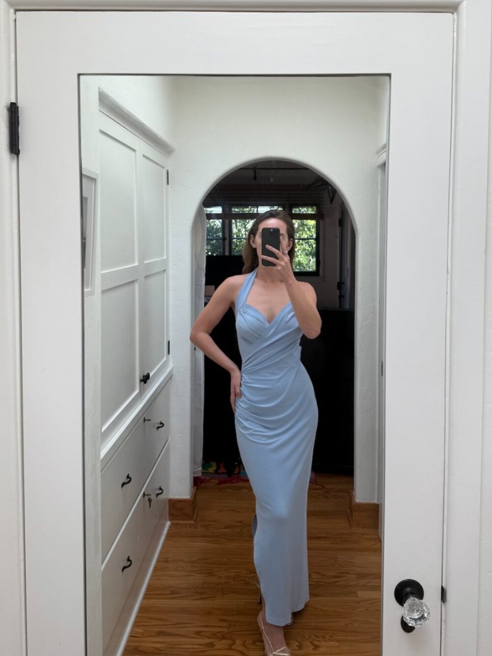 Norma Kamali x Revolve Halter Sweetheart Side Drape Gown Celestial Blue XS